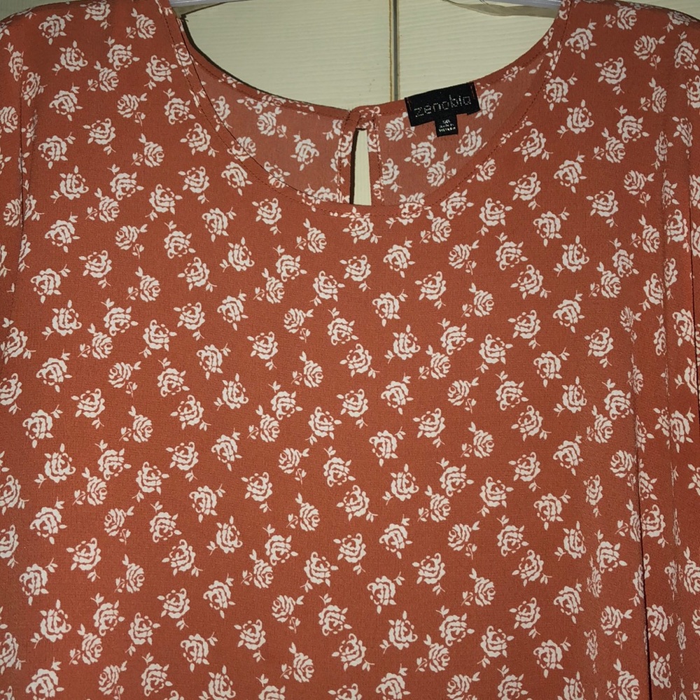 floral coral and white top